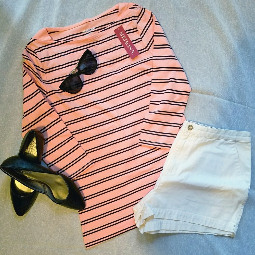 NWT Pink and Navy Striped Top